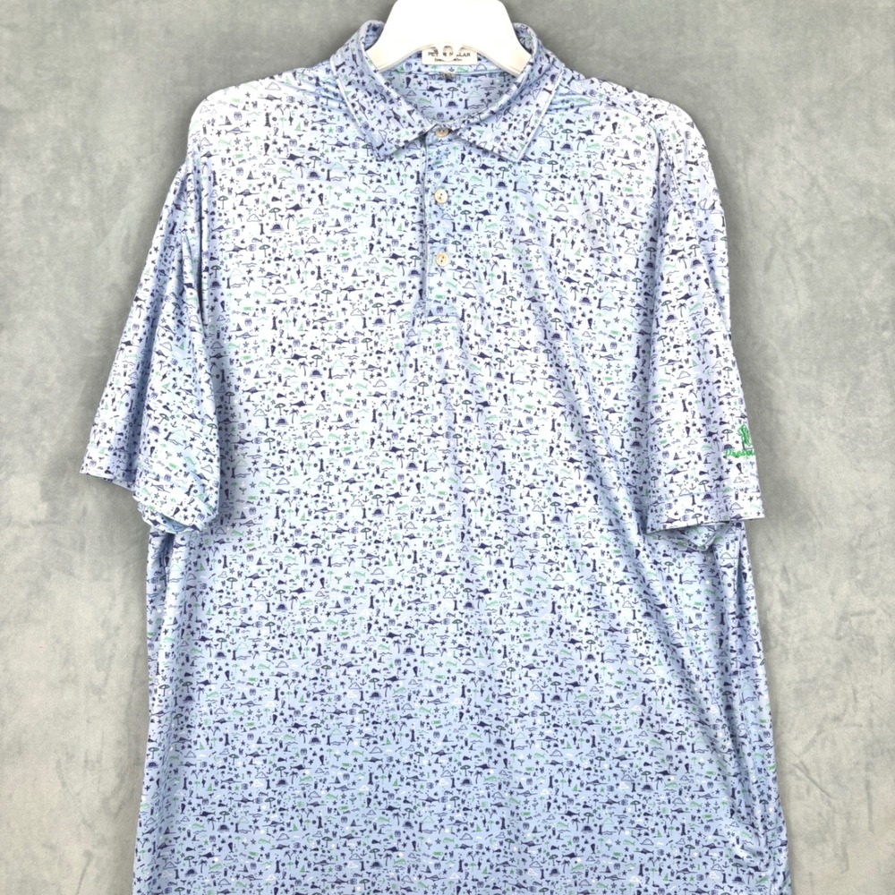 Peter Millar Summer Comfort Polo Shirt Mens Large Blue Nautical Tropical EK30S